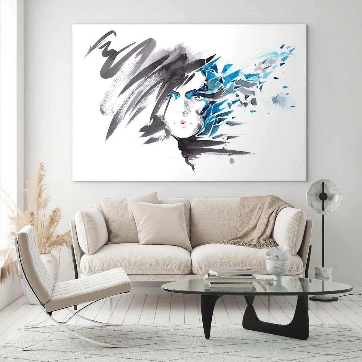 Glass picture - Sensual Portrait in Grey and Blue - 100x70 cm
