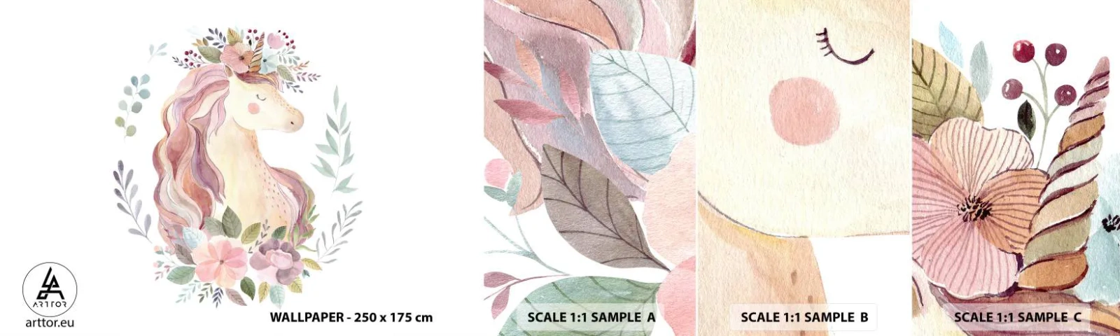 Photo Wallpaper Sample Standard Eco - Invitation to the Fairytale World - Unicorn, Girly, For children - 100x30 cm