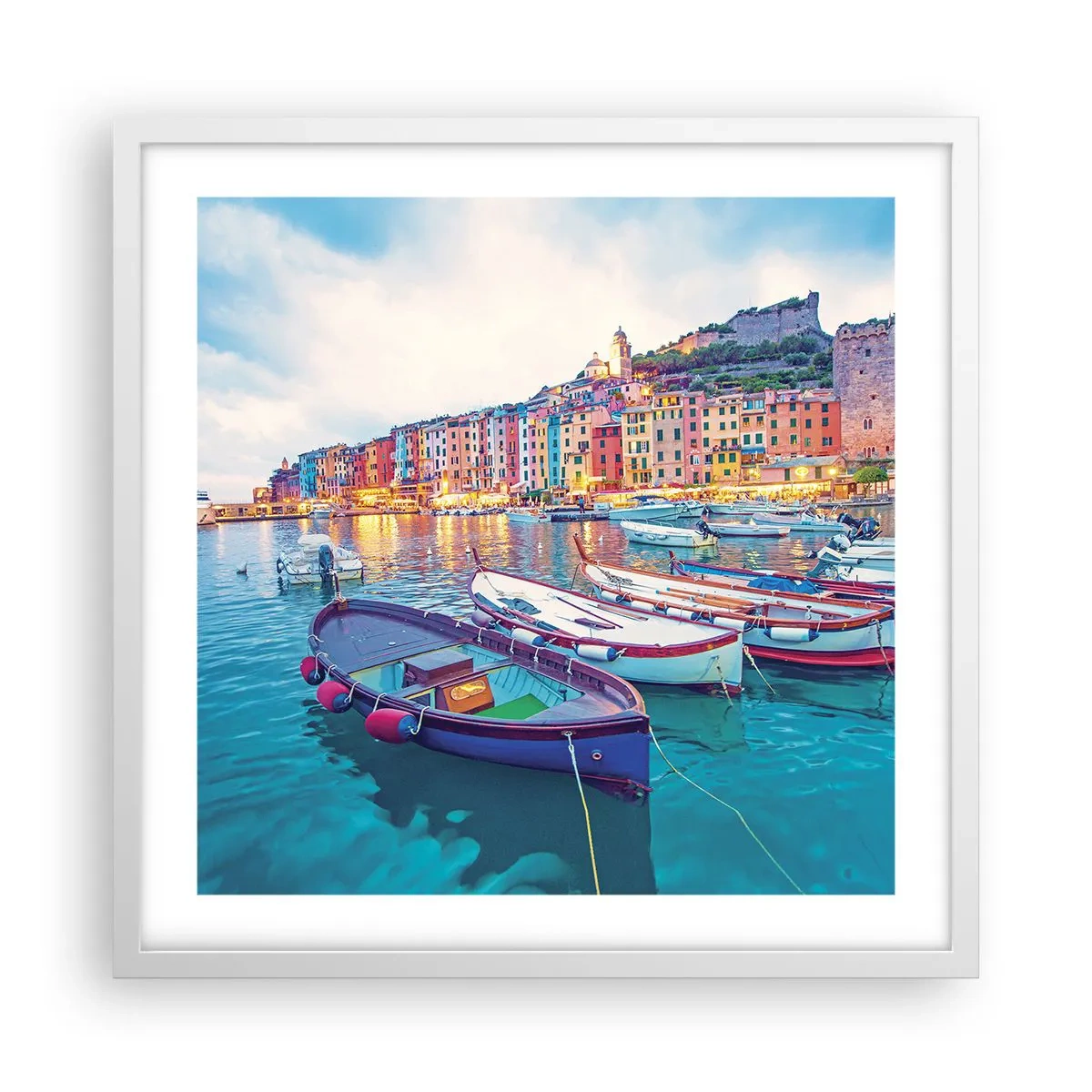 Poster in white frmae - Colourful Evening in a Port - 50x50 cm