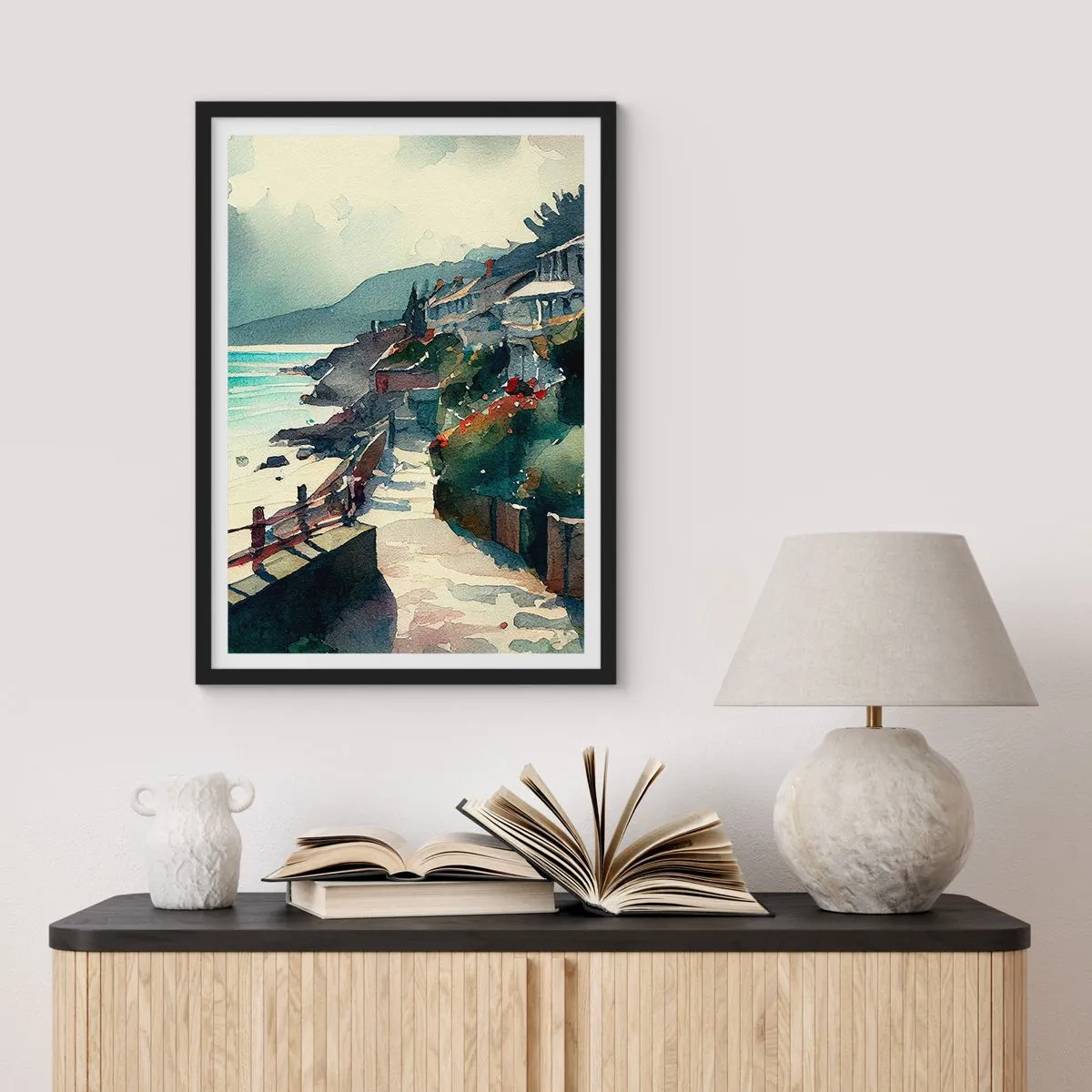 Poster in black frame - Mediterranean Town - 61x91 cm