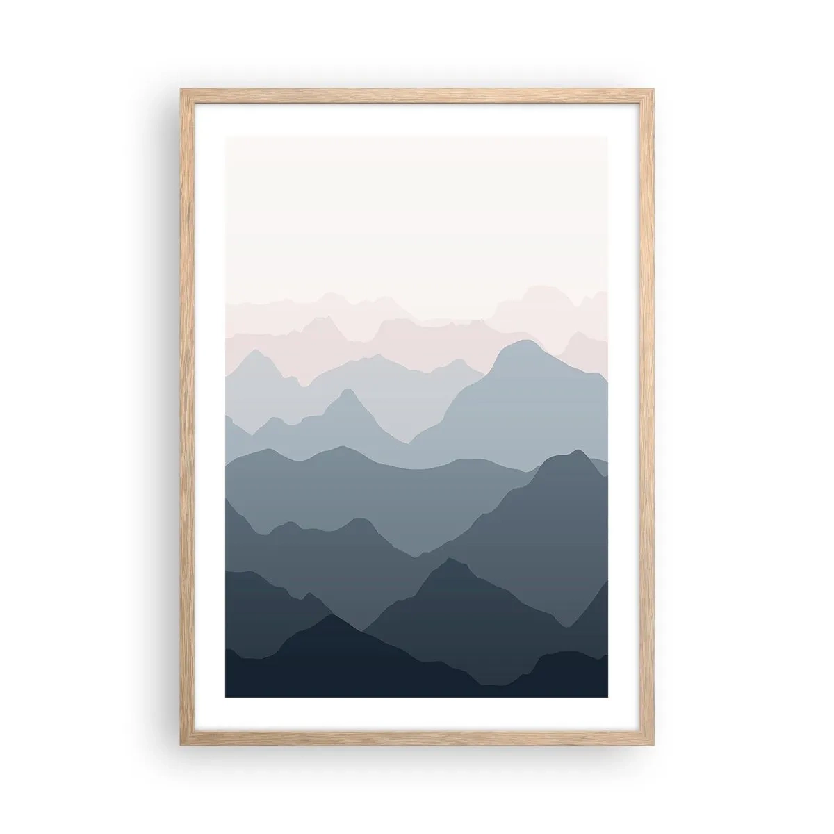 Poster in light oak frame - Mountain Waves - 50x70 cm