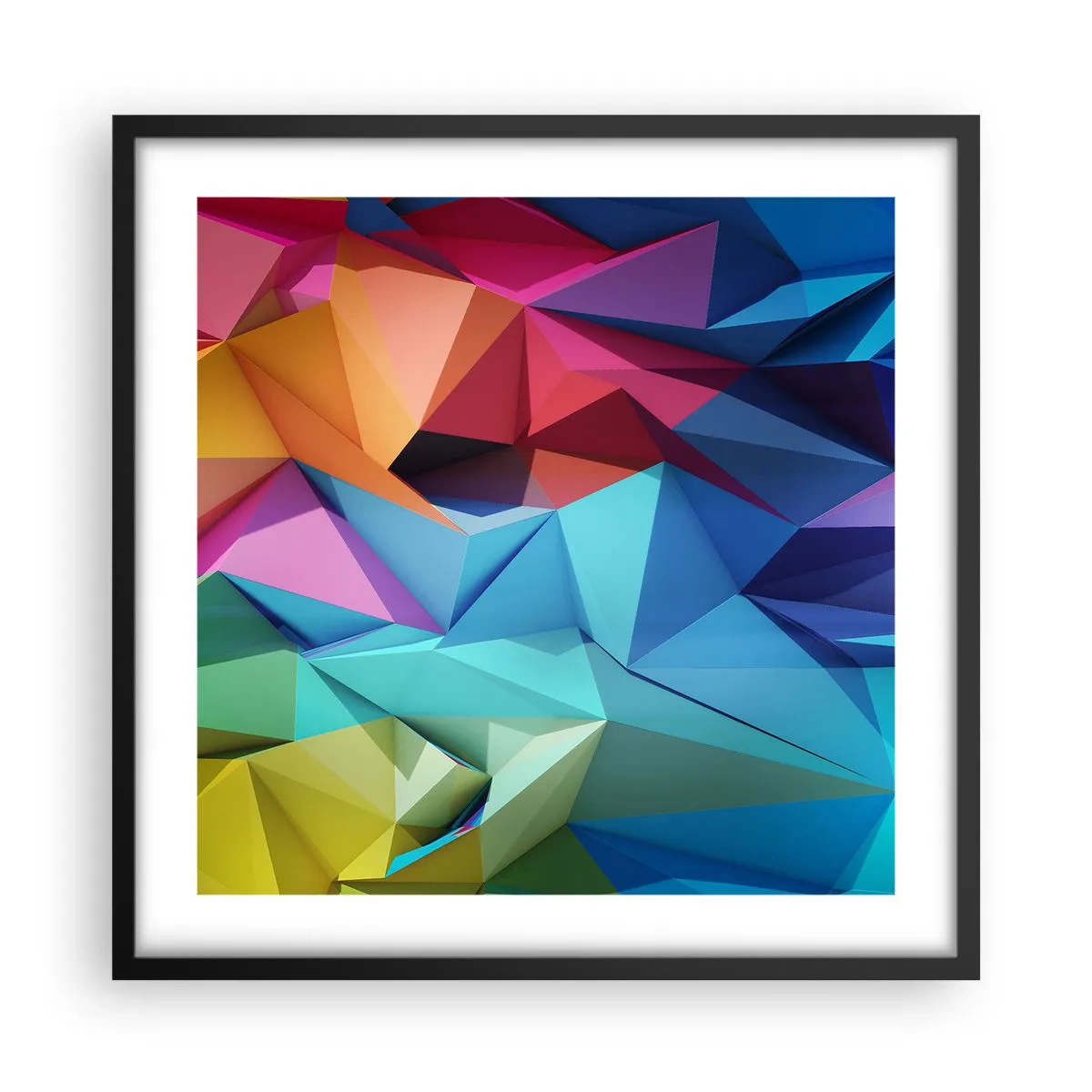 Poster in black frame - Rainbow Origami - 50x50 cm