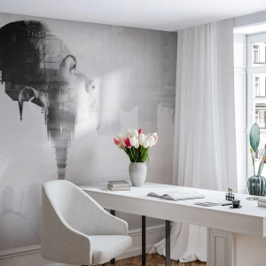 Photo Wallpaper Premium Sand - On Both Sides of a Glass - Abstraction, Woman's Face, Architecture - 450x315 cm