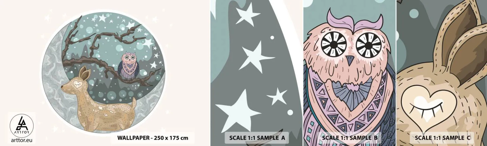 Photo Wallpaper Sample Standard Eco - Fairytale Night in a Forest - For children, Graphics, Stars - 100x30 cm