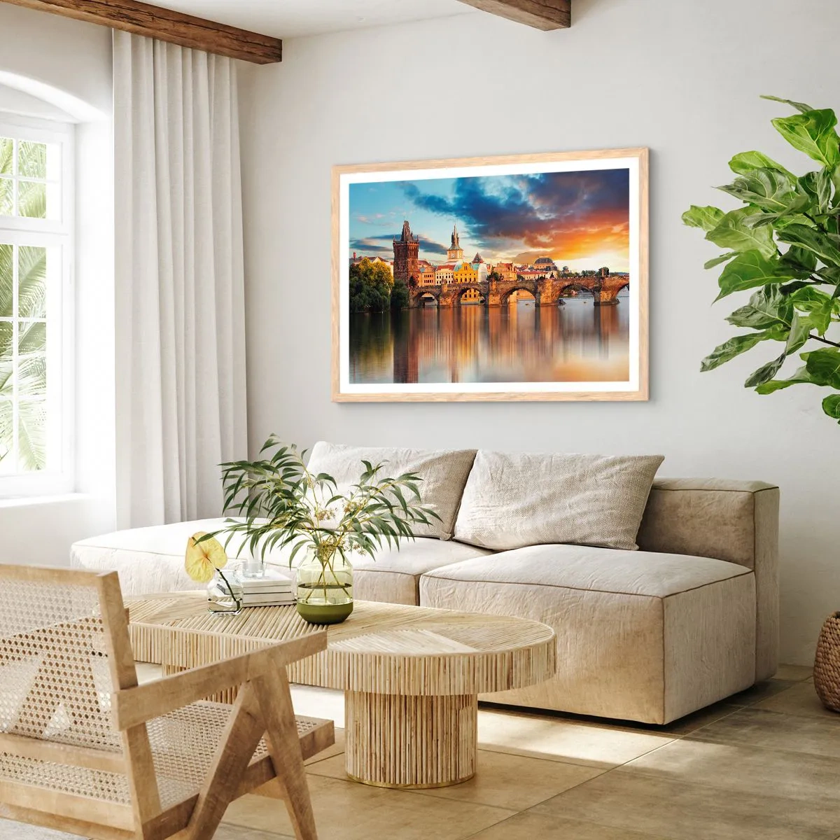 Poster in light oak frame - Beautiful Prague - 70x50 cm
