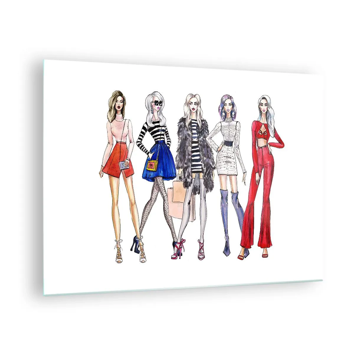 Glass picture - Fashionable characters in stylish outfits in the illustration - 70x50cm - Every Week Fashion Week - Modern wall decoration for the living room and bedroom ARTTOR