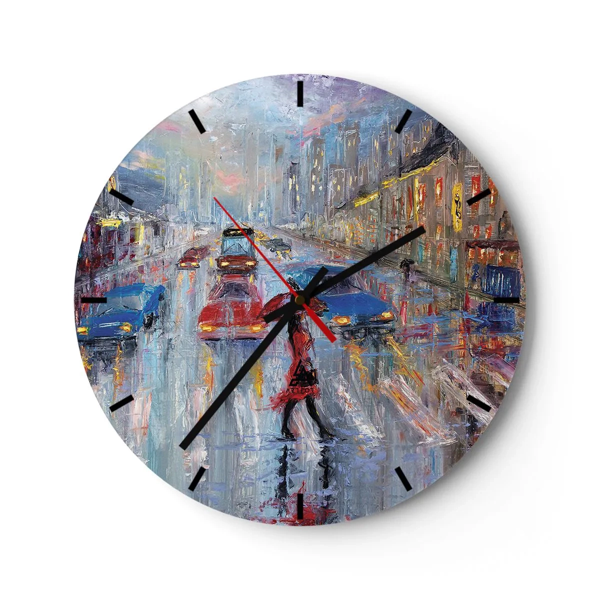 Wall clock - Clock on glass - Rainy Afternoon in a City - 40x40 cm