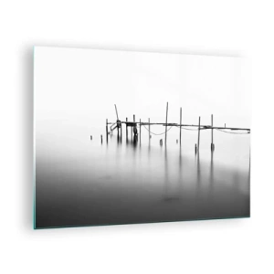 Glass picture - A black and white jetty on a calm surface of water - 70x50cm - And If the World Doesn't Exist? - Modern wall decoration for the living room and bedroom ARTTOR