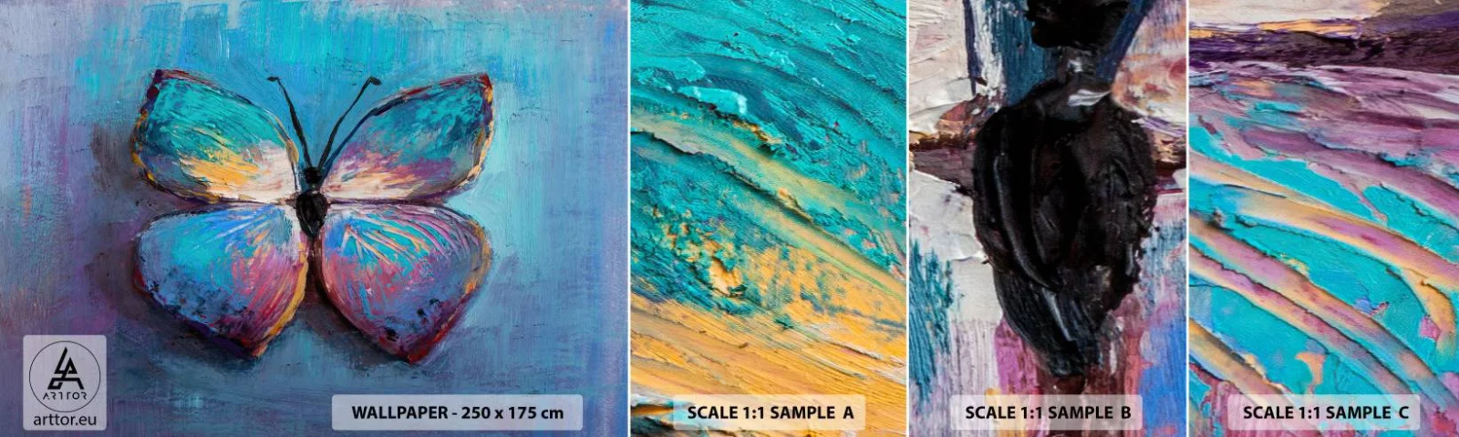 Photo Wallpaper Sample Self-Adhesive Deluxe Sticker - In Full Splendour - Butterfly, Piece, Painting - 100x30 cm