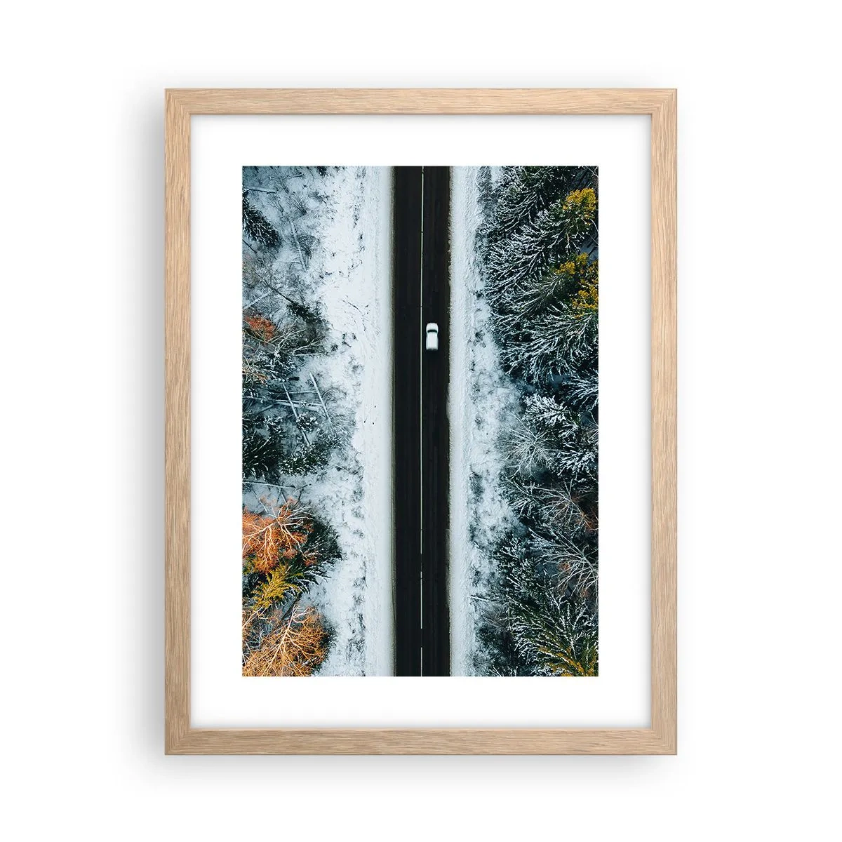Poster in light oak frame - Through a Wintery Forest - 30x40 cm