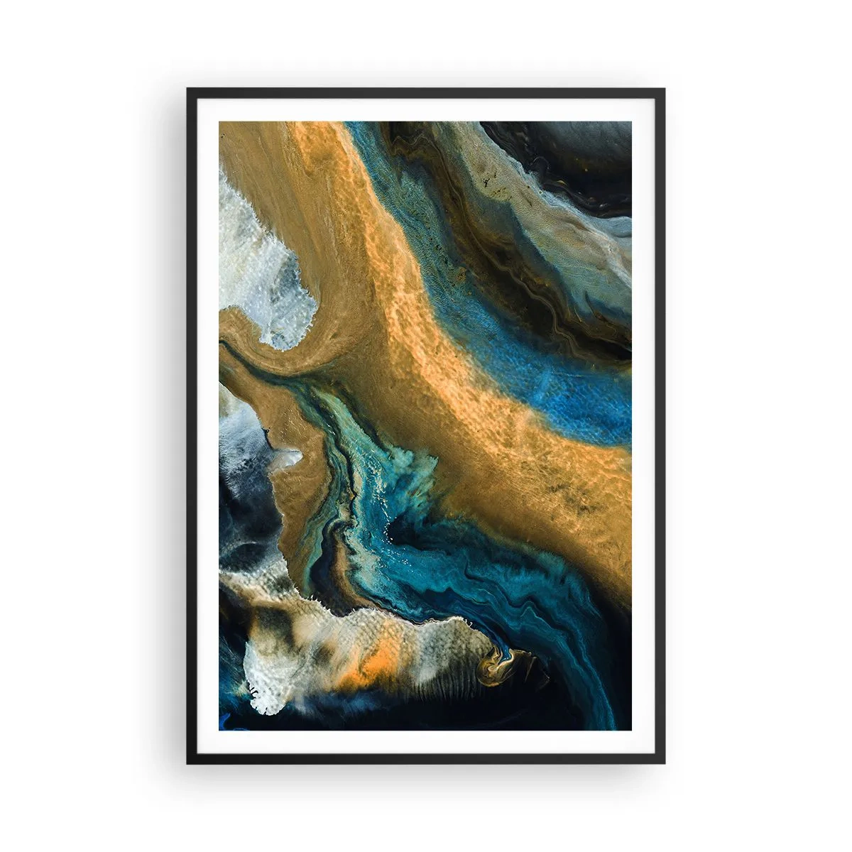 Poster in black frame - Blue -Yellow - Mutal Influences - 70x100 cm
