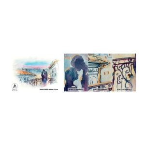 Photo Wallpaper Sample Premium Sand - Parisian Lovers - Architecture, City, Couple of lovers - 100x30 cm