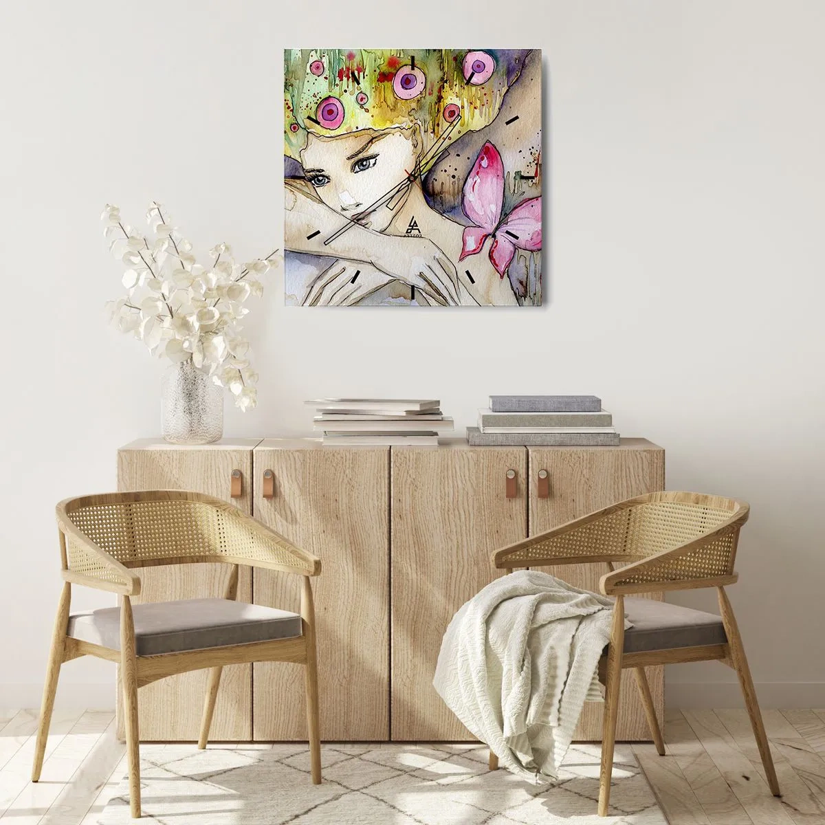 Wall clock - Clock on glass - Butterfly Princess - 30x30 cm