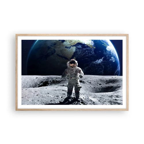 Poster in light oak frame - Greetings from the Moon - 91x61 cm