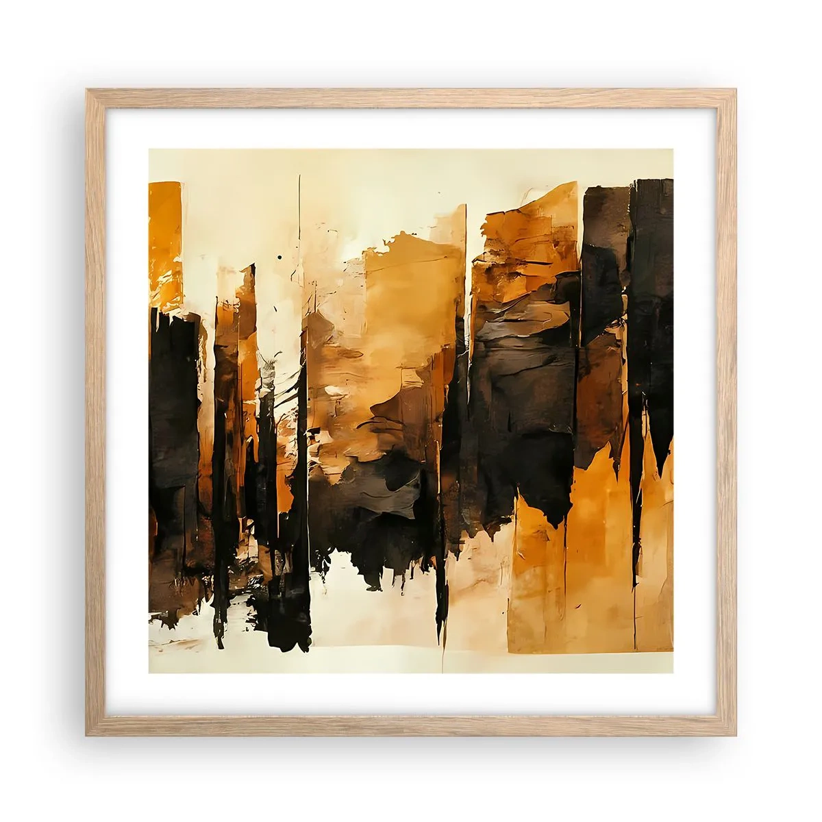 Poster in light oak frame - Harmony of Black and Gold - 50x50 cm