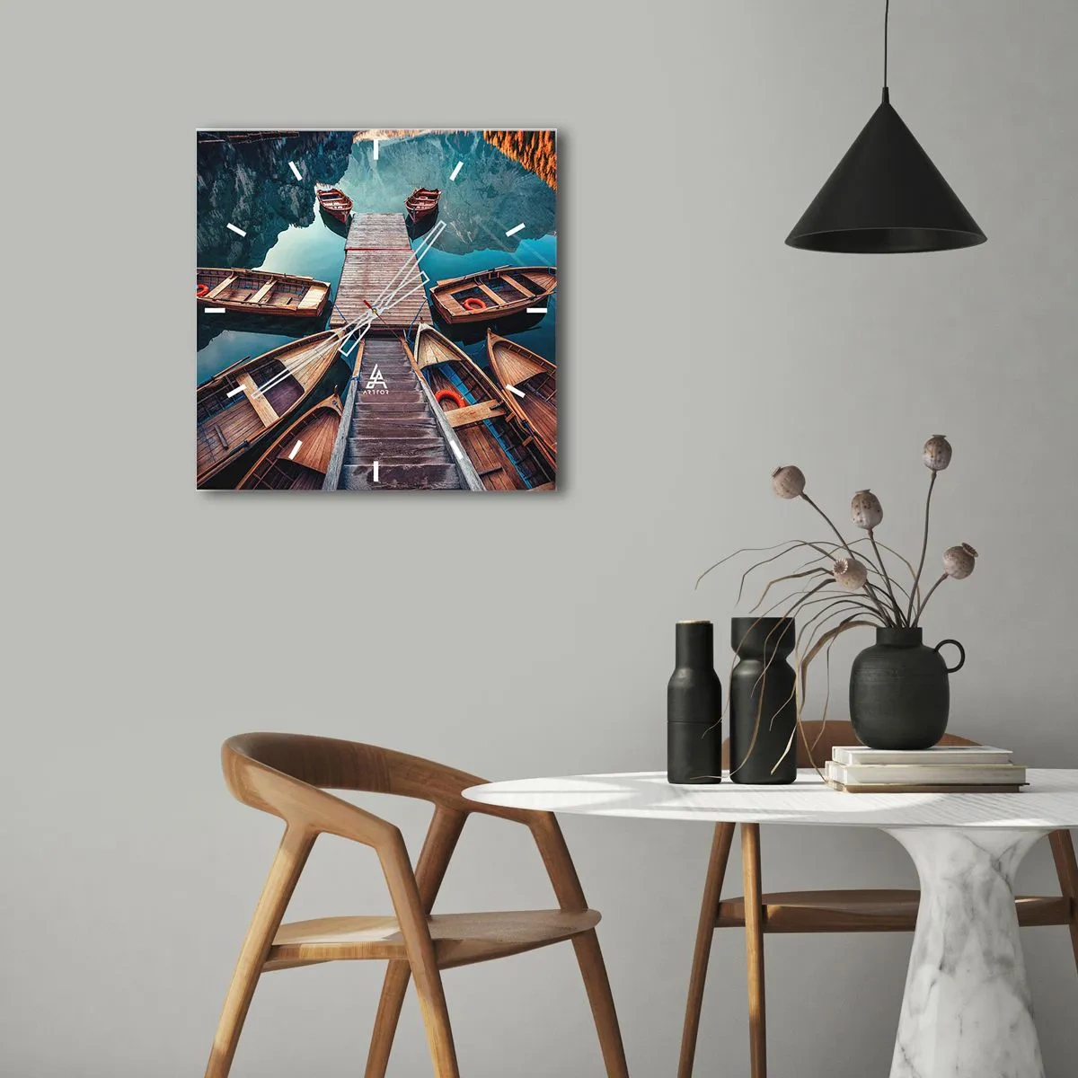 Wall clock - Clock on glass - Waiting at the Harbour - 40x40 cm