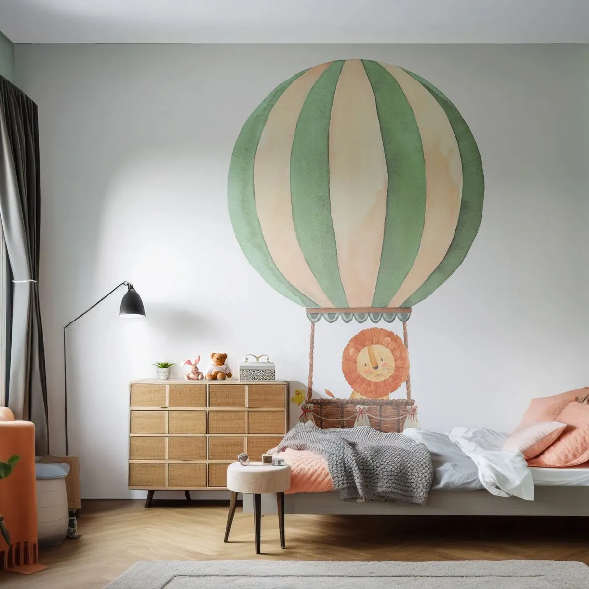 Photo Wallpaper Standard Eco - Leon's Adventures - Balloon, Lion, Children's - 350x256 cm