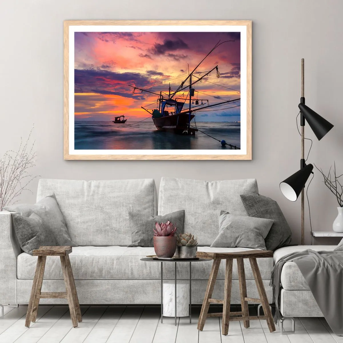 Poster in light oak frame - Exotic Evening - 91x61 cm