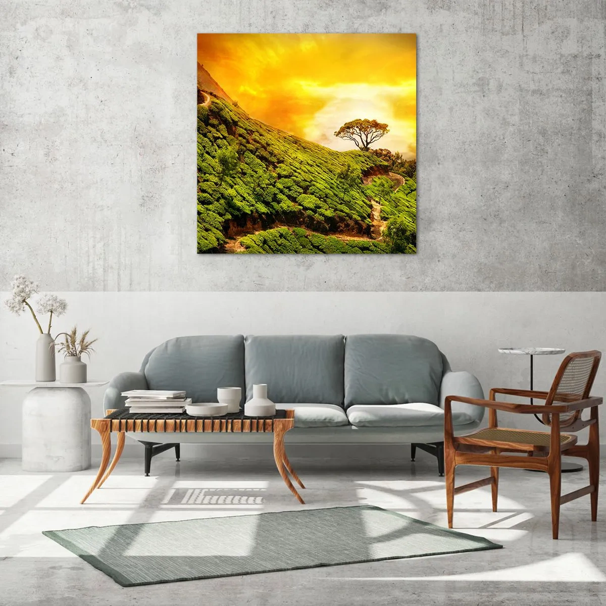 Glass picture - Winding Path, Green Slope - 50x50 cm