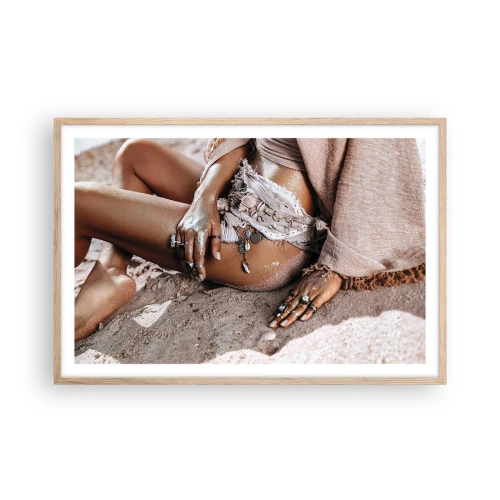 Poster in light oak frame - Thrown Out by the Waves - 91x61 cm