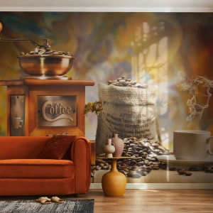 Photo Wallpaper Premium Canvas - Grains Crunching, Grinder Rumbling - Gastronomy, Coffee, Coffee grinder - 350x256 cm