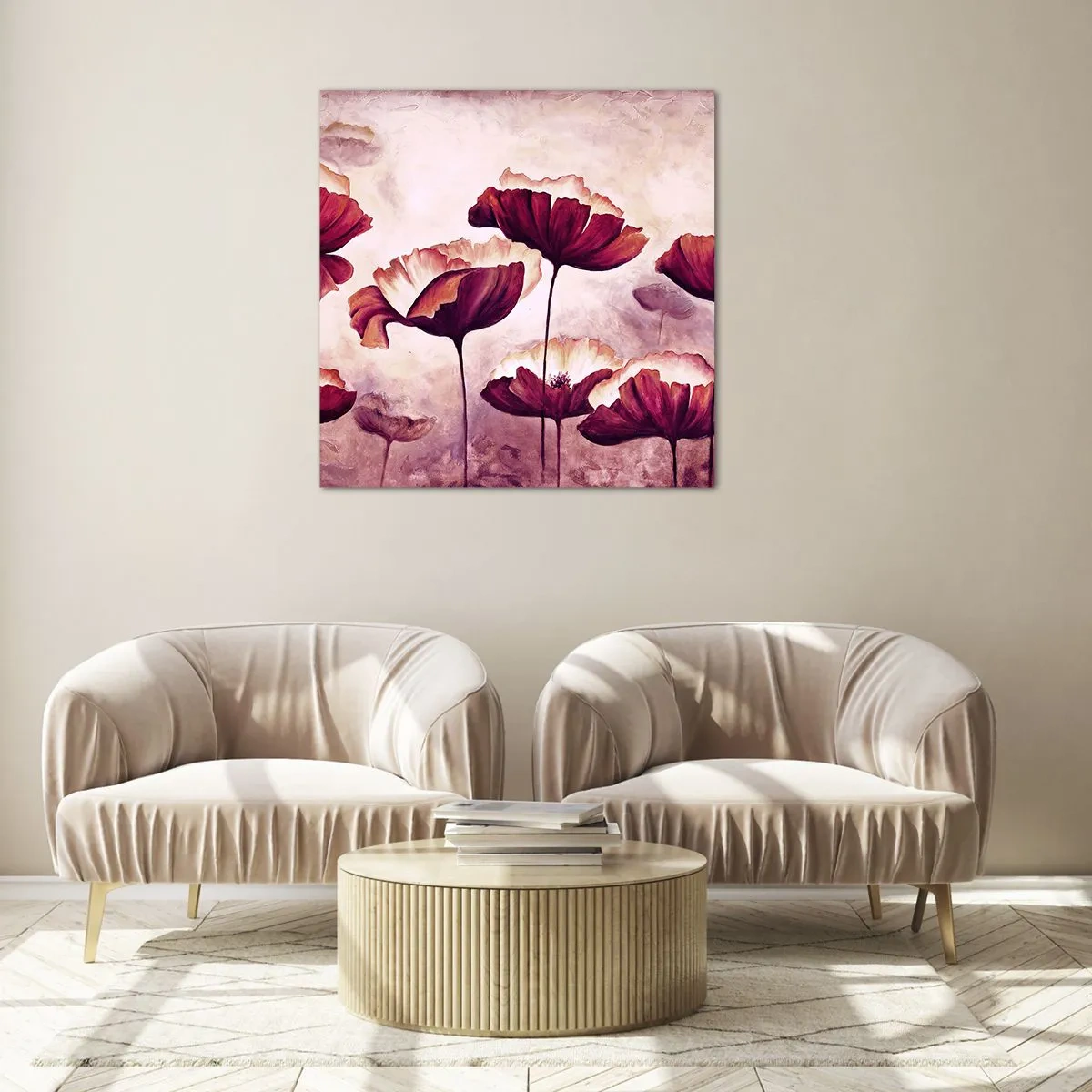 Glass picture - Red and White Flake - 30x30 cm