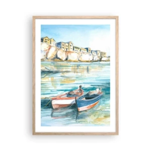 Poster in light oak frame - Landscape in Azure - 50x70 cm