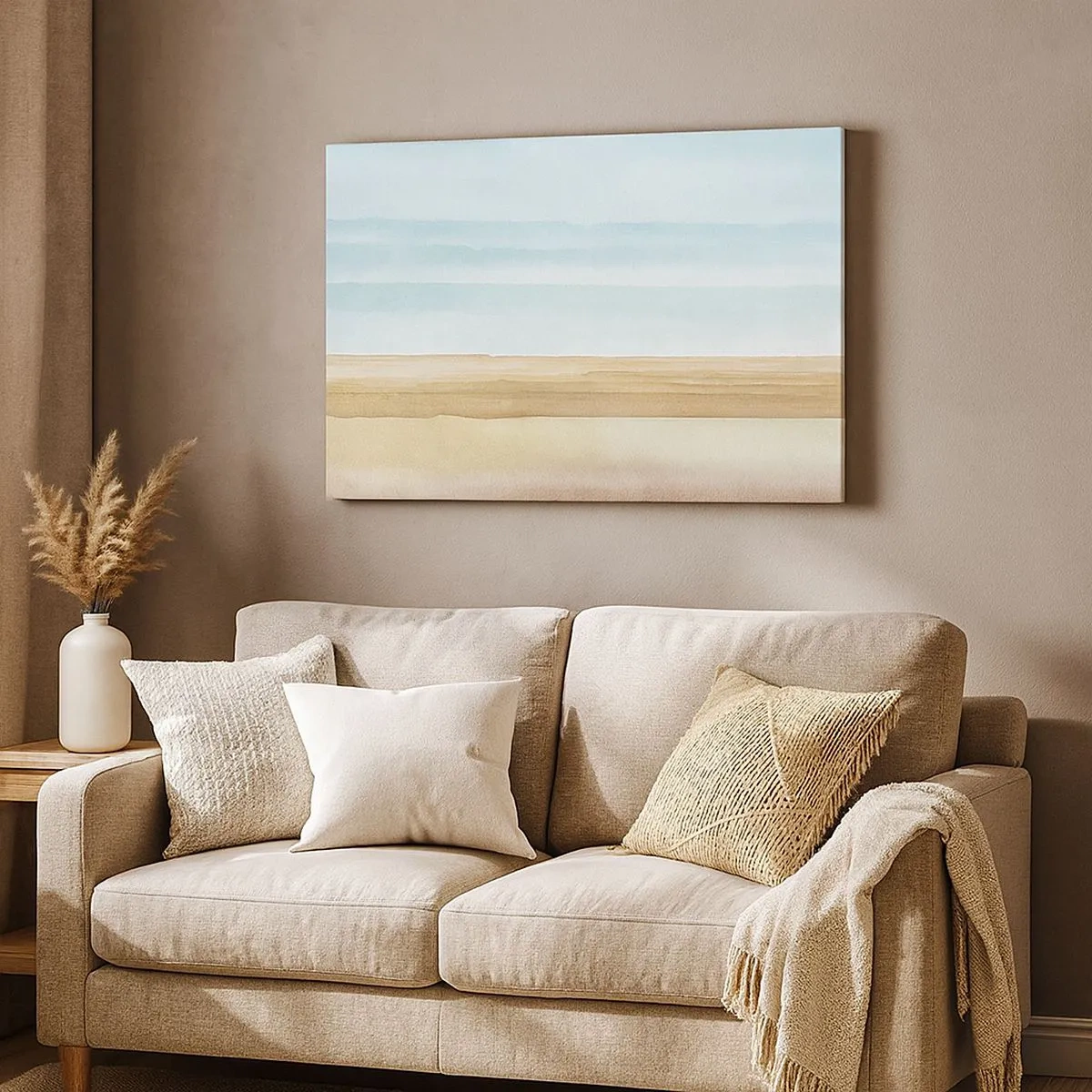 Canvas picture - A pair of cardinals perched on branches in a pastel landscape - 70x50cm - Tale of a Pink Forest - Modern wall decoration for the living room and bedroom ARTTOR