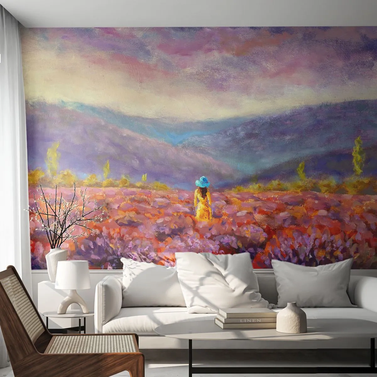 Photo Wallpaper Premium Canvas - In Lavendar World - Landscape, Woman, Lavender Field - 250x175 cm