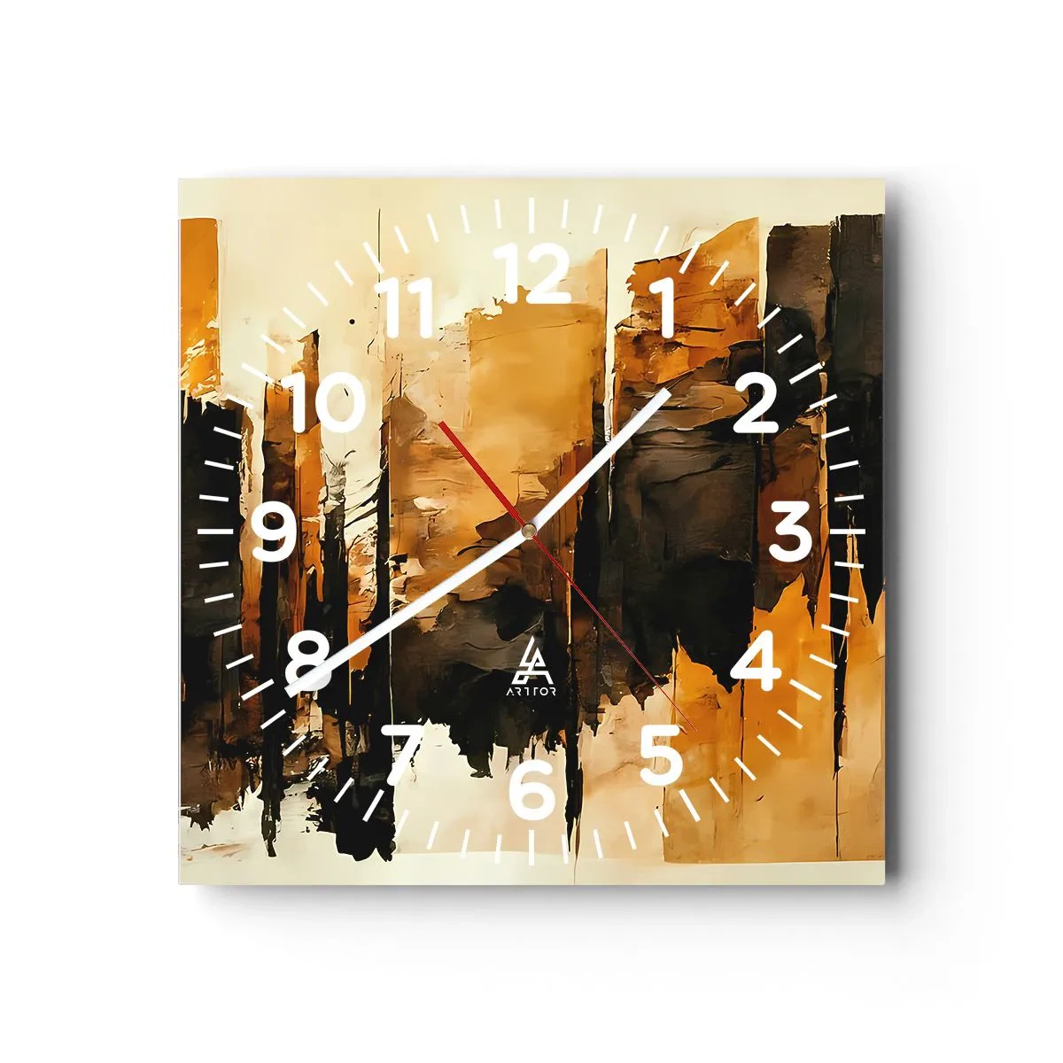 Wall clock - Clock on glass - Harmony of Black and Gold - 40x40 cm