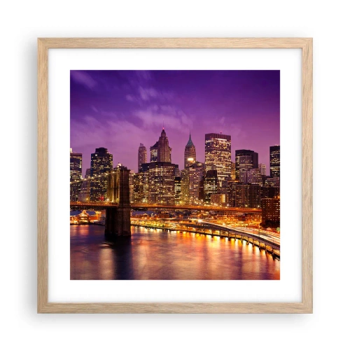 Poster in light oak frame - Violet and Gold Manhattan - 40x40 cm
