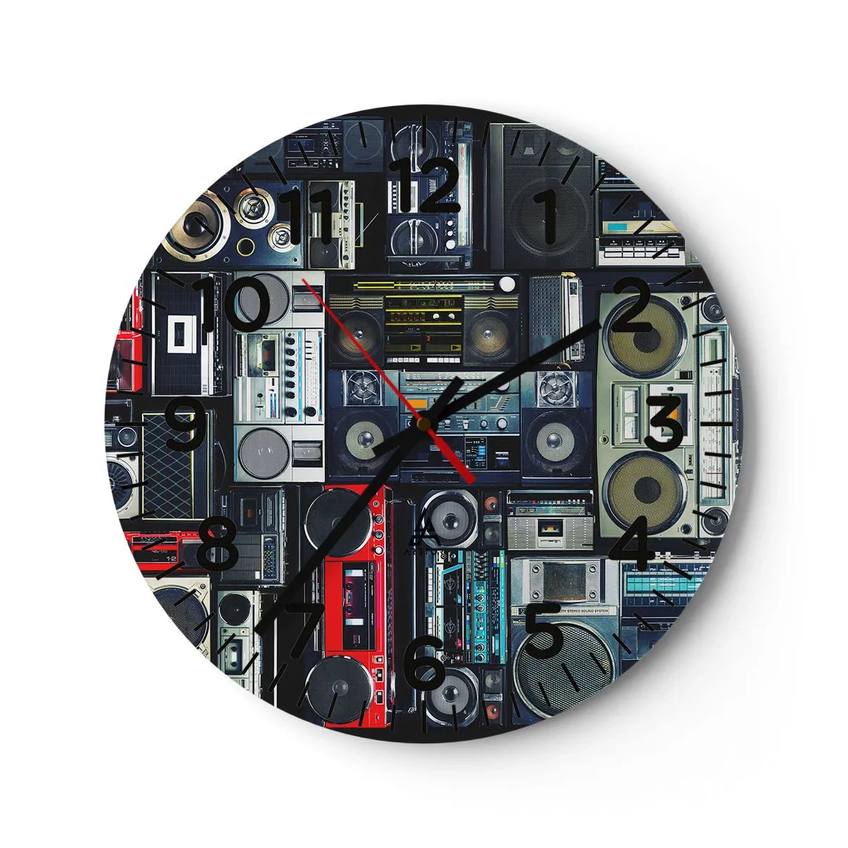 Wall clock - Clock on glass - Nostalgy for the 80-ies - 30x30 cm