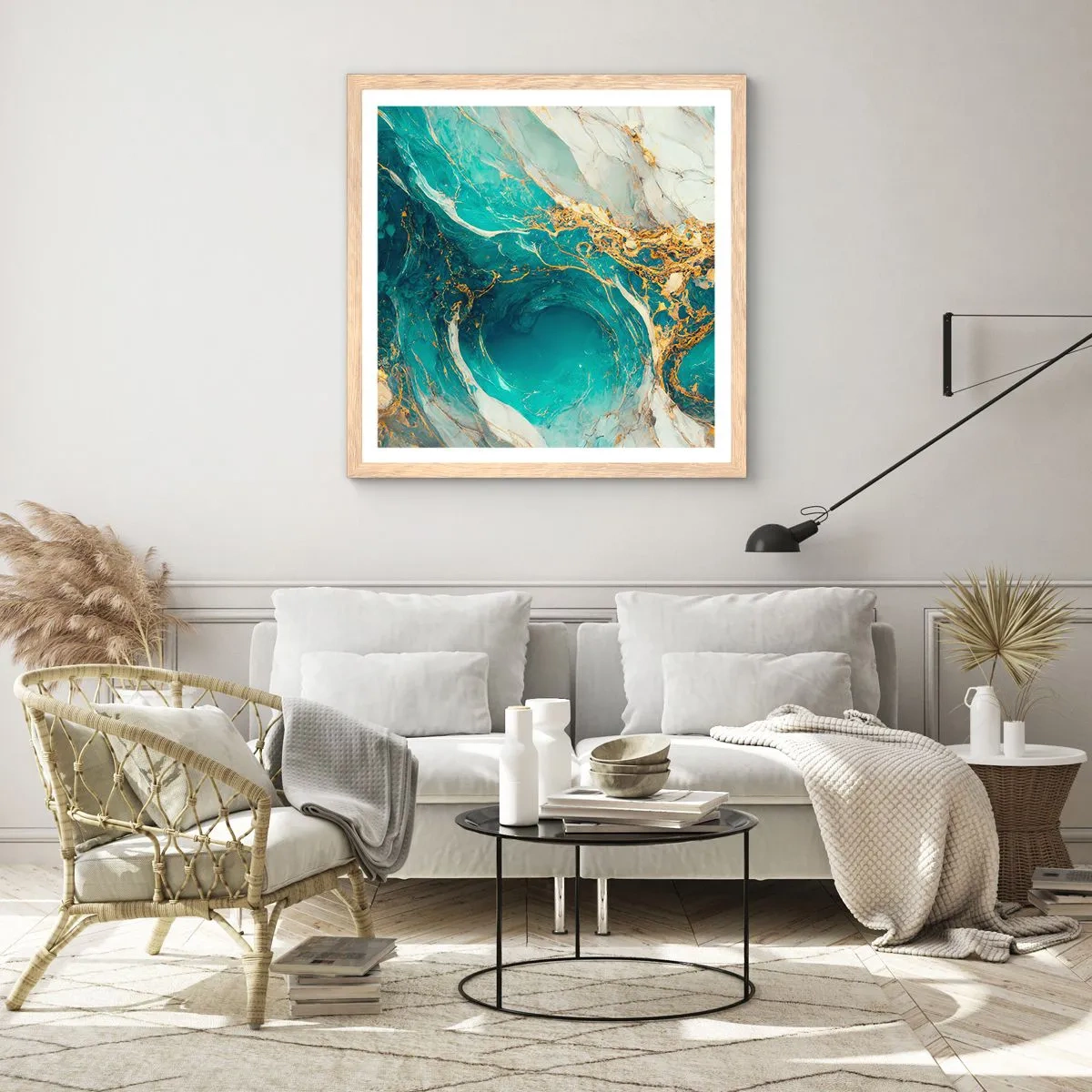 Poster in light oak frame - Composition with Veins of Gold - 60x60 cm