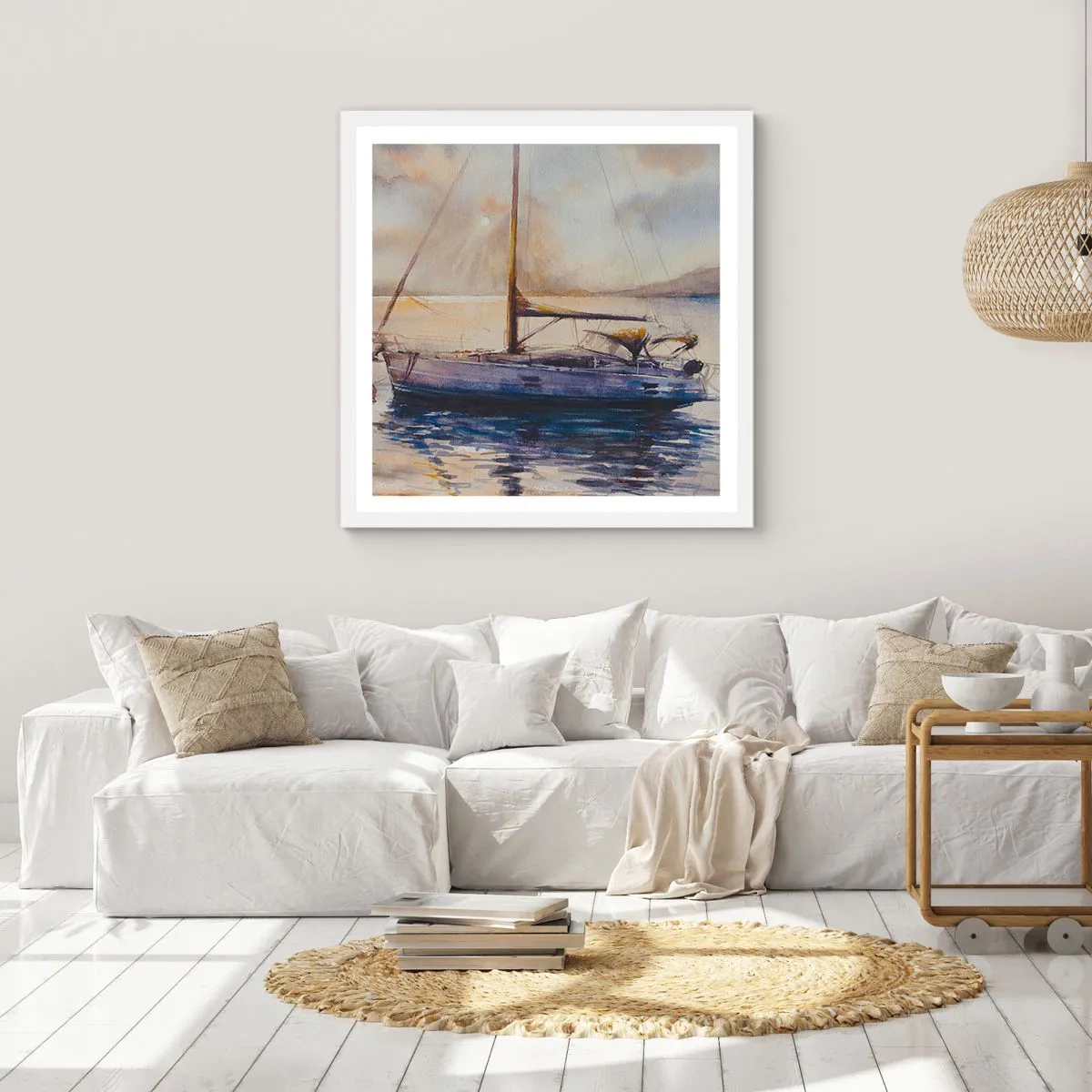 Poster in white frmae - Evening in Harbour - 40x40 cm