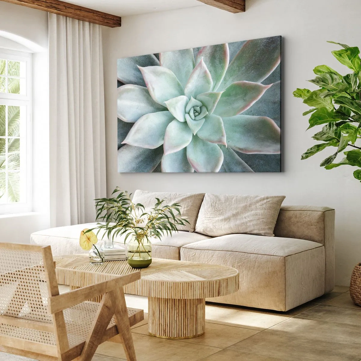 Canvas picture - Close-up of a green succulent - 70x50cm - Heart of a Desert - Modern wall decoration for the living room and bedroom ARTTOR