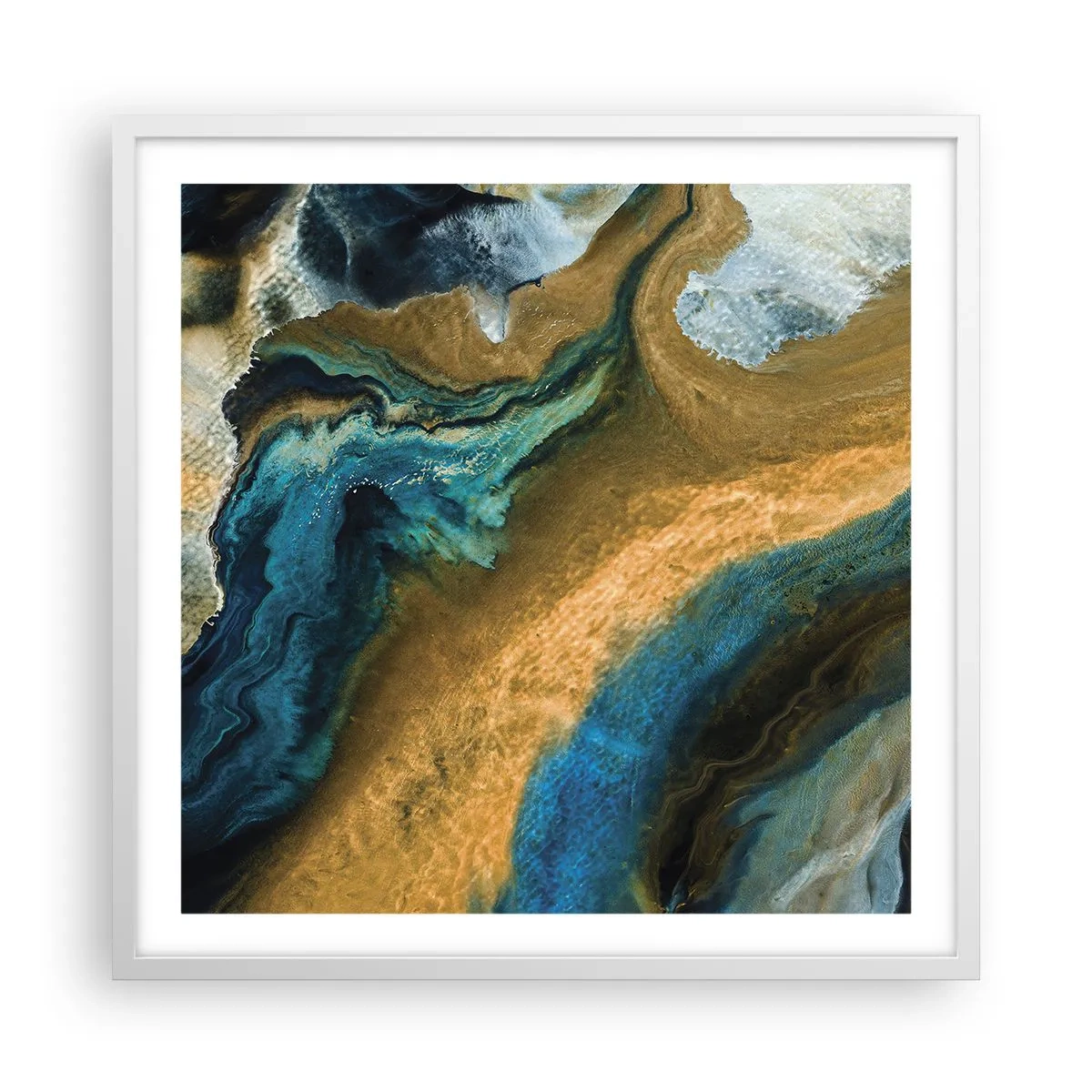 Poster in white frmae - Blue -Yellow - Mutal Influences - 60x60 cm