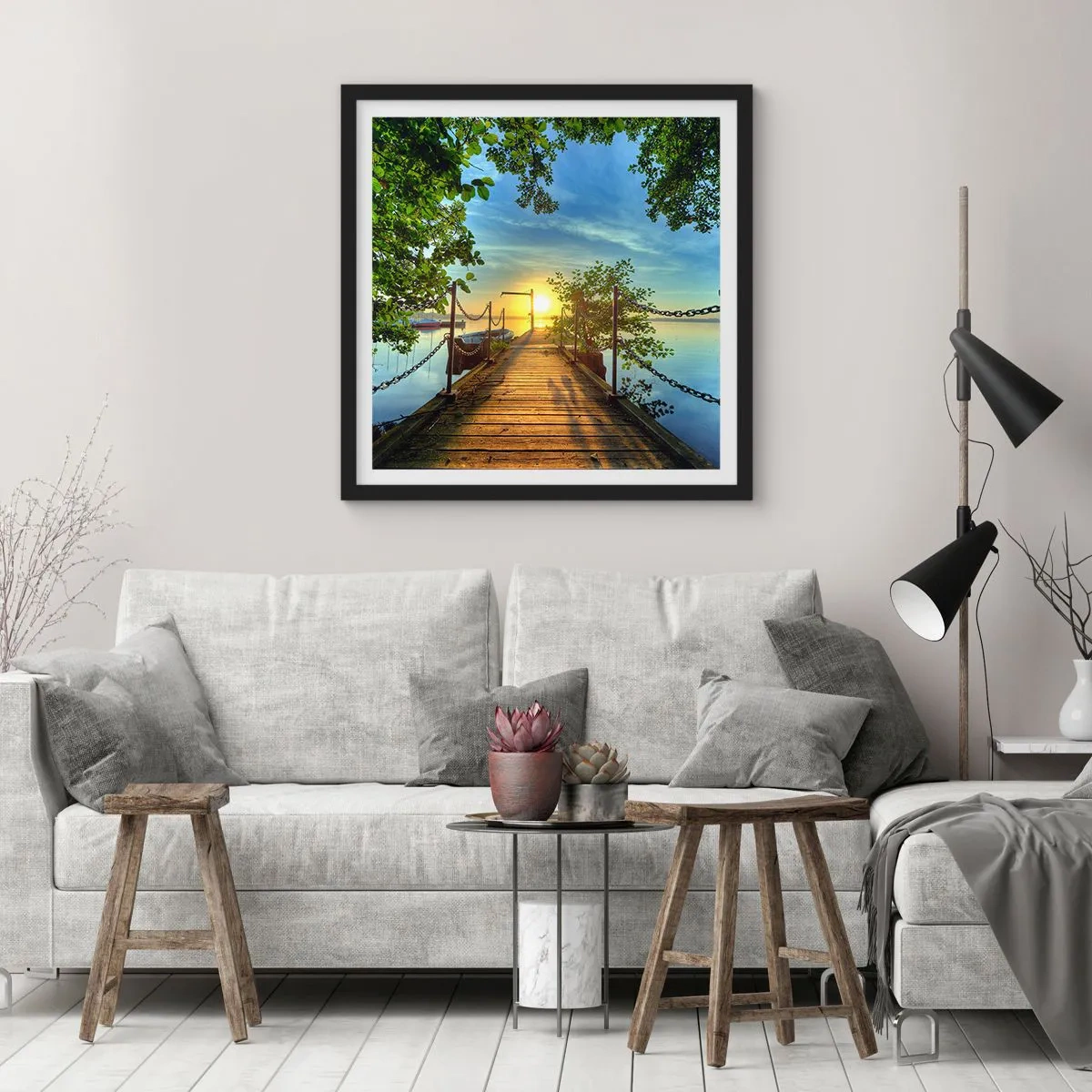 Poster in black frame - Sunset by the Water - 50x50 cm