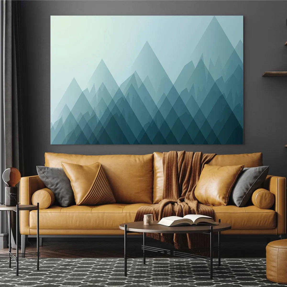 Glass picture - Abstract layered mountains in soft shades of blue - 70x50cm - Big, Bigger, the Biggest - Modern wall decoration for the living room and bedroom ARTTOR