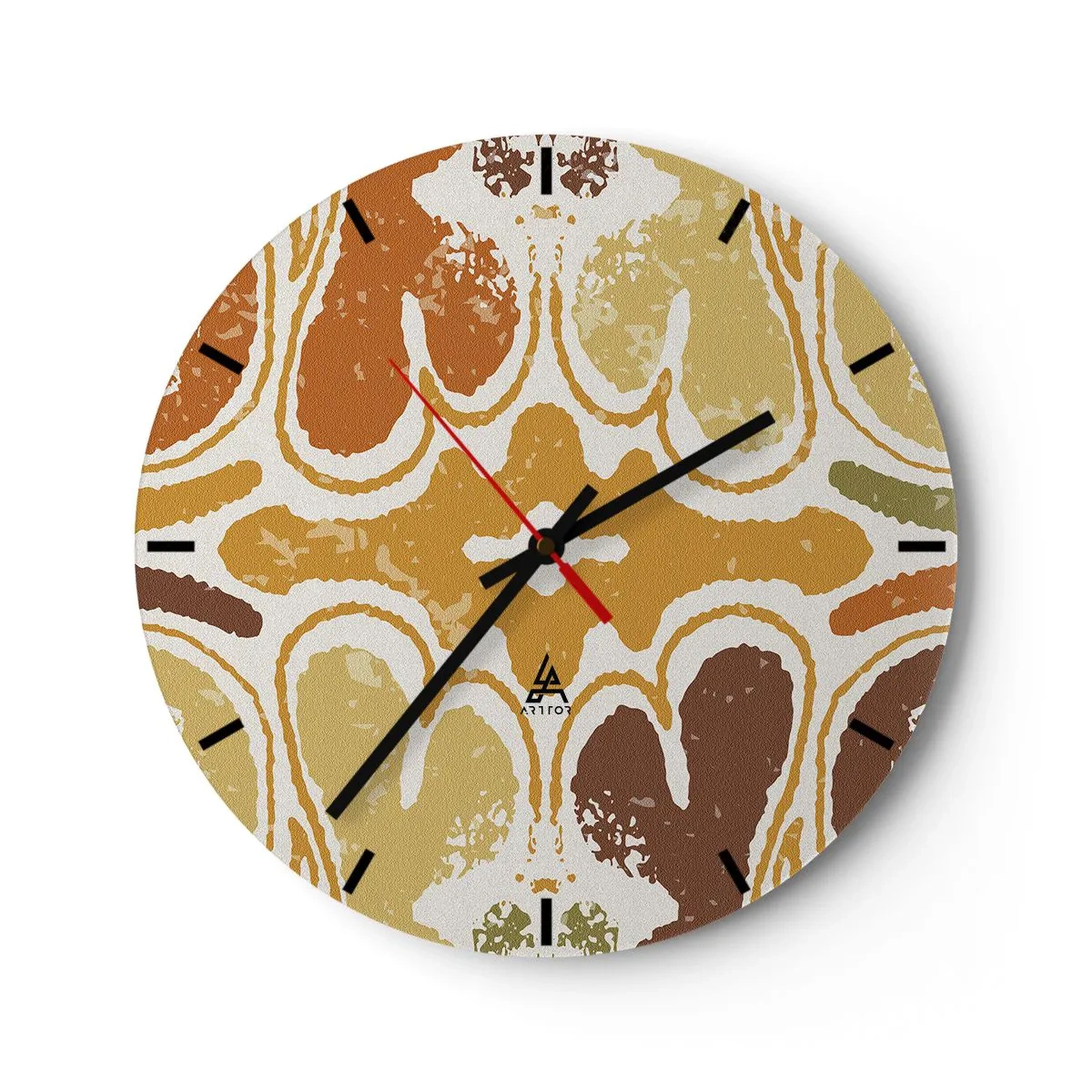 Wall clock - Clock on glass - Symmetrical patterns in warm earthy tones - 30x30cm - Sentimental Abstract - Modern wall decoration for the living room, kitchen, and bedroom ARTTOR