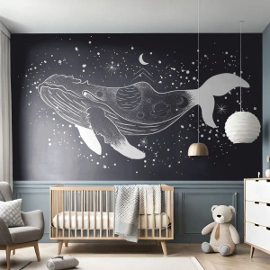 Photo Wallpaper Standard Eco - A graphic whale floating among the stars - 100x70cm - In the Ocean of Universe - Modern wall decoration for the living room and bedroom ARTTOR