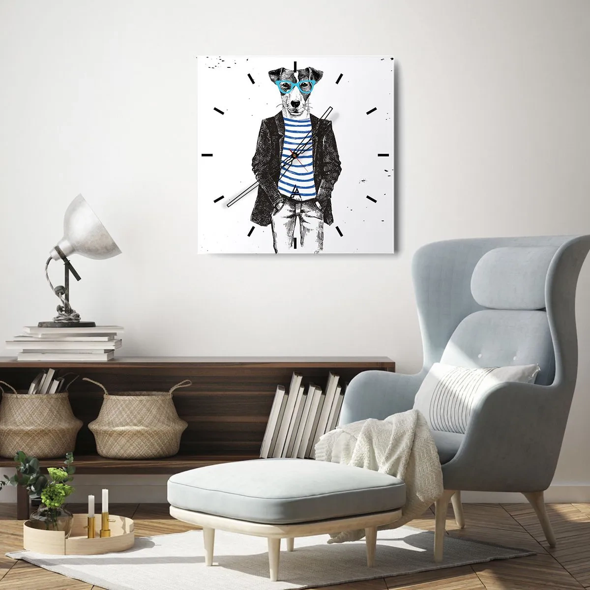 Wall clock - Clock on glass - Gentleman Dog - 30x30 cm