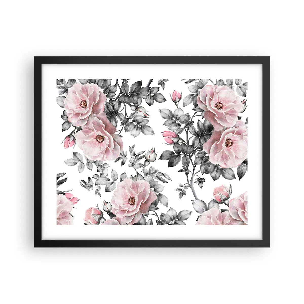 Poster in black frame - Getting Lost in Rose Flowers - 50x40 cm