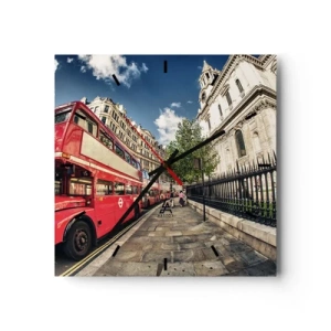 Wall clock - Clock on glass - London Street in Grey and Red - 30x30 cm