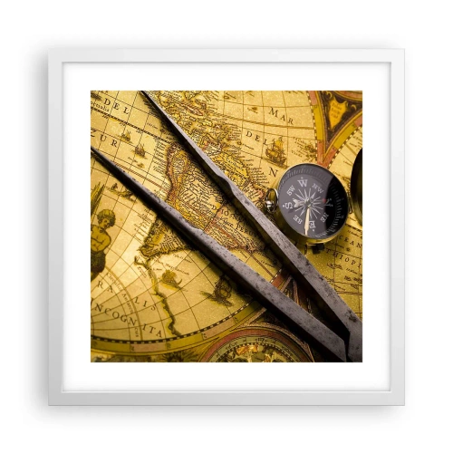 Poster in white frmae - With a Compass through the Seas - 40x40 cm