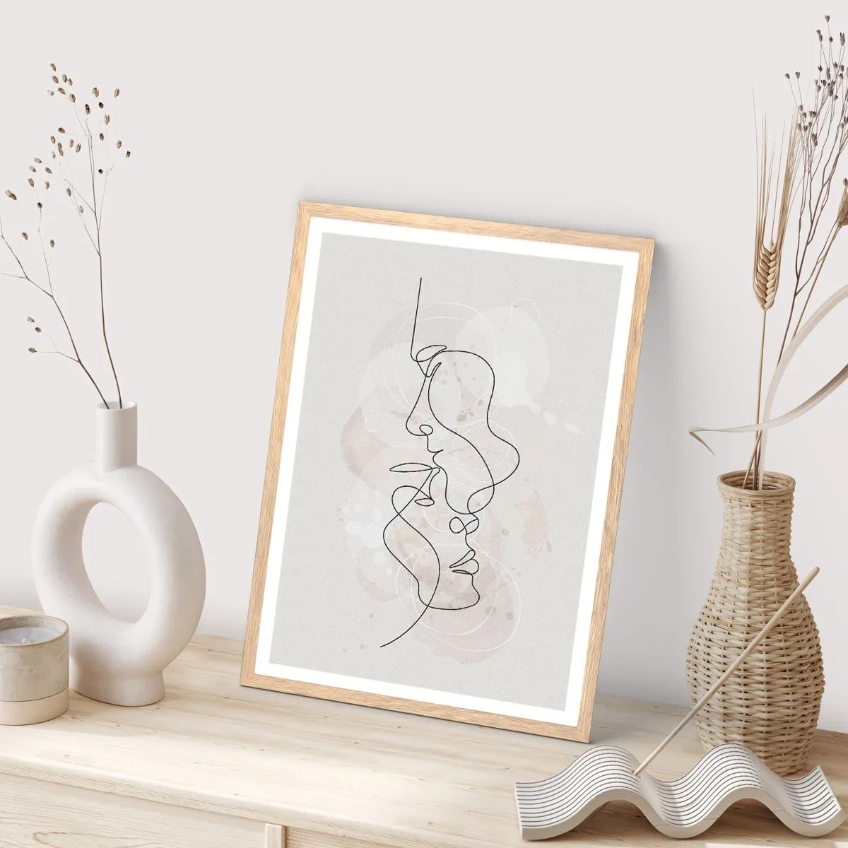 Poster in light oak frame - Tangled up in an Embrace - 70x100 cm