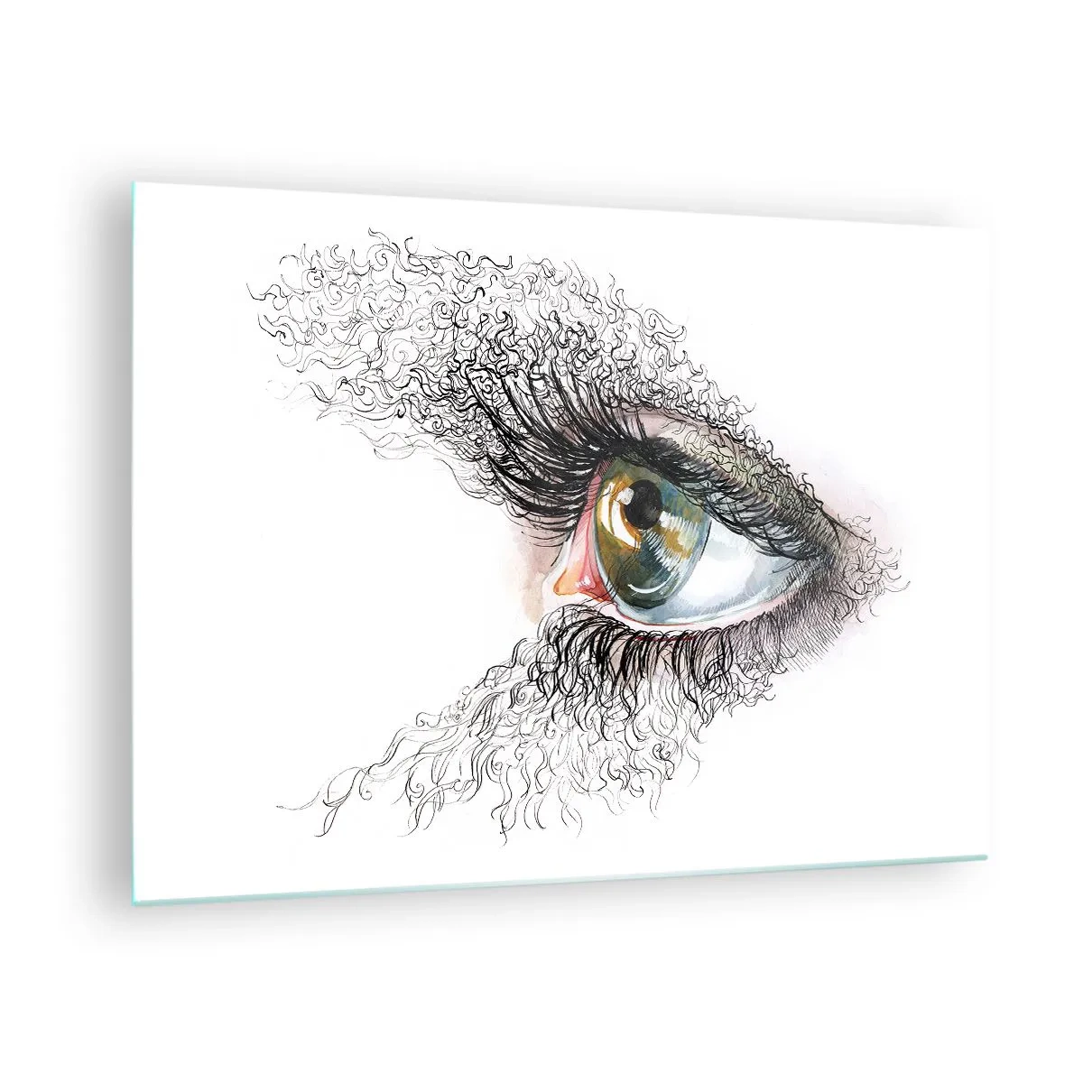 Glass picture - A golden eye surrounded by dynamic lines and abstract details - 70x50cm - Look straight into the Soul - Modern wall decoration for the living room and bedroom ARTTOR