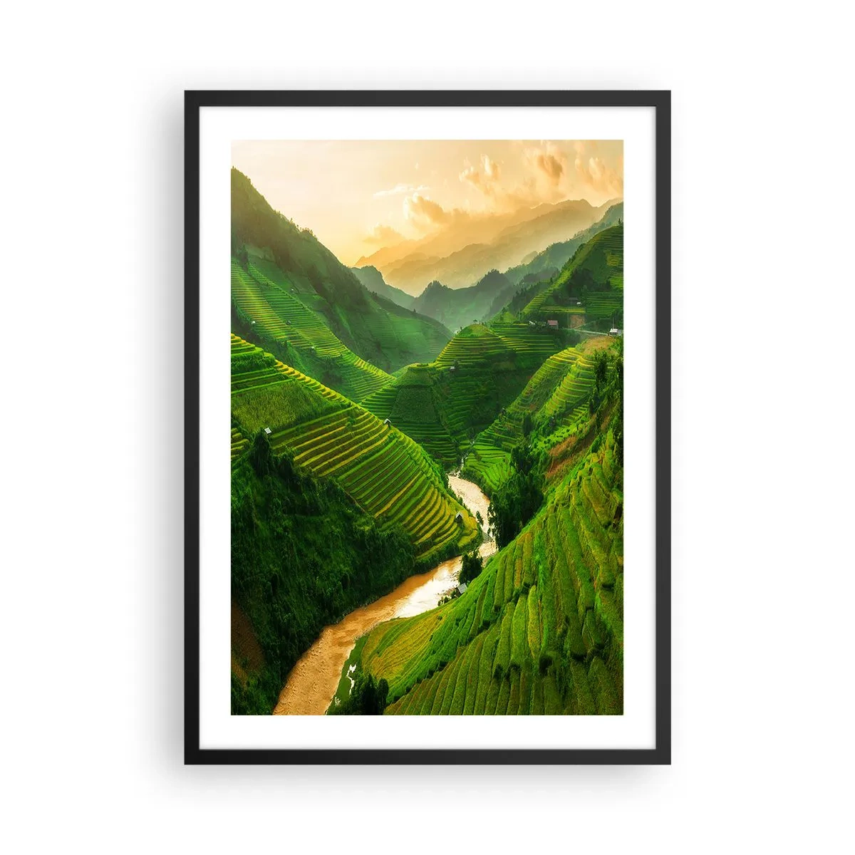Poster in black frame - Picturesque rice terraces in a green valley - 50x70cm - Vietnamese Valley - Modern wall decoration for the living room and bedroom ARTTOR