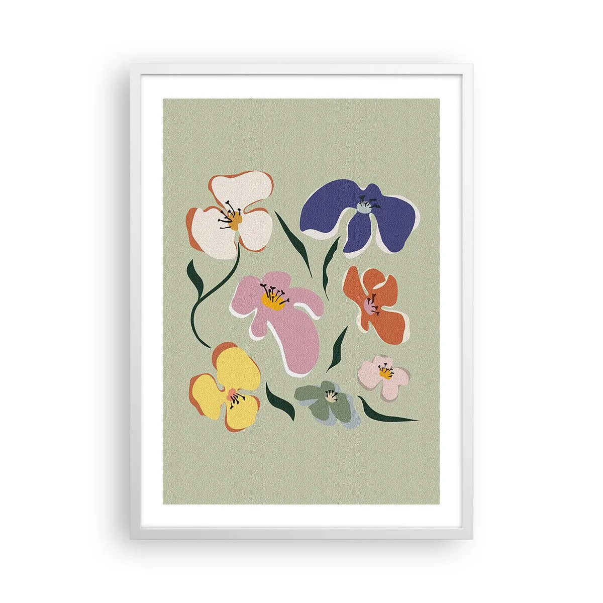 Poster in white frmae - Pansies in a Row - 50x70 cm