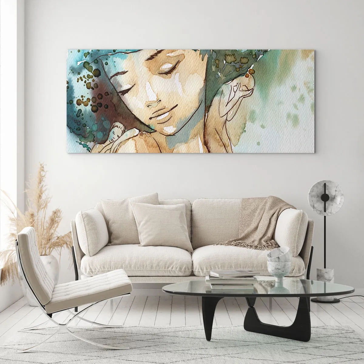 Glass picture - Lady in Blue - 90x30 cm