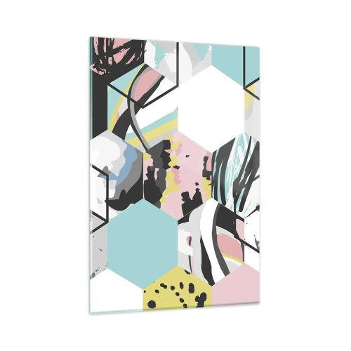 Glass picture - Hexagons and Cubes in Six Colours - 80x120 cm